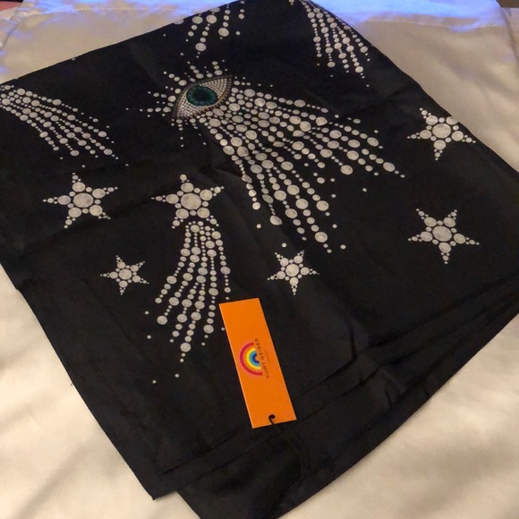 Kurt Geiger Black Evil Eye & Celestial 100% Silk Square Bandana Scarf NWT - Picture 14 of 16